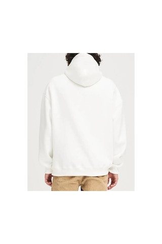 Swoord Kapüşonlu Unisex Oversize Sweatshirt 3 Iplik Şardonlu Pamuklu Baskısız Beyaz