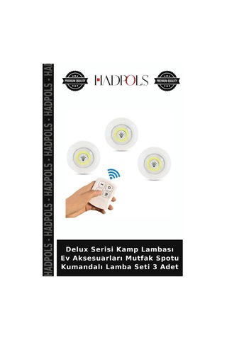 Delux Serisi Kamp Lambası Ev Aksesuarları Mutfak Spotu Kumandalı Lamba Seti 3 Adet