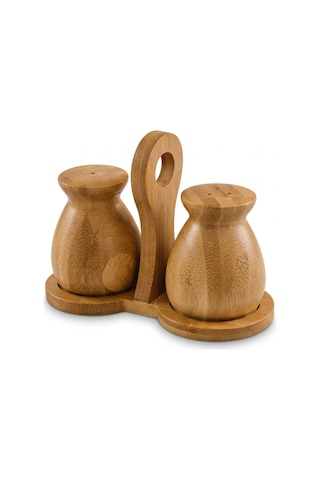 Makri Home Kulplu Stantlı Bambu Tuzluk & Karabiberlik Seti Doğal Bambu Baharatlık Diğer