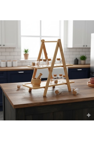Bambu Baharat Standı, Katlanır Ayaklı, 3 Katlı Bambu