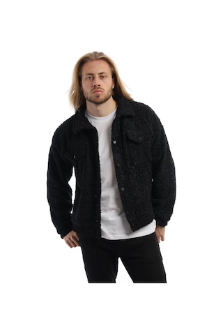 Erkek Kıvırçık Peluş Cıt Cıt Kapamalı Ceket Siyah
