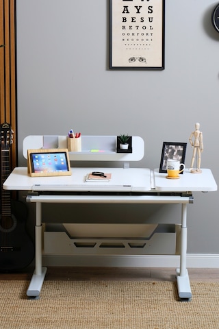 Vega Standart Yükseklik Ve Eğim Ayarlı, Çekmeceli Modern Bilgisayar, Ofis Ve Çalışma Masası Gri Gri