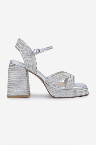 Valmenti Kadın Vegan/tekstil Topuklu Sandalet 1141 Havana-002 Bn Sndlt Y25 Sılver Rope Gümüş