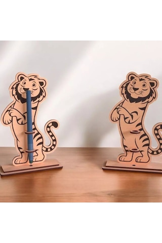 Boyanabilir Ahşap Aslan Kalemlik - 3mm Mdf Lazer Kesim Hobi Seti 10 Adet