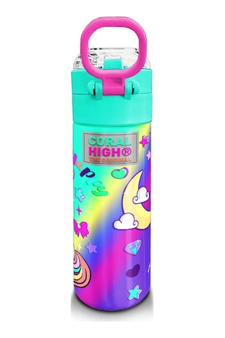 Coral High Kids Lavanta Su Yeşili Unicorn Desenli Pipetli Ve Direkt İçim Çelik Termos 500 Ml 31937 Lavanta - Sarı