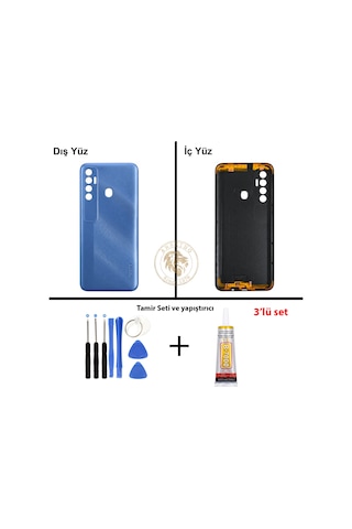 Tecno Vida Seti + Yapıs Tırıcı Spark 7 Pro Alp Mavisi Yapıs Tırıcı B-7000 Yapıştırıcı Vida Seti Arka Kapak Arka Cam Batarya Kapağı Lazer Kesim Kapak Pil Kapağı Back Cover Çok Renkli
