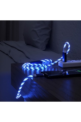 Mufunye Mavi 1.2m Tpe+alüminyum Halkaşar 2.4a Hızlı Şarj Kablosu - /android/type-c Uyumlu, Işıklı, Dayanıklı