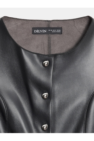 Dilvin 60602 Metal Düğmeli Suni Deri Yelek-siyah Siyah