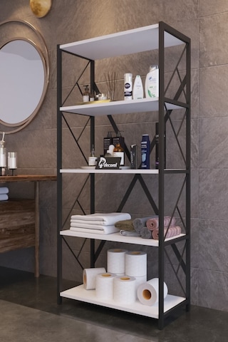 Morpanya Mony Metal Banyo Rafı Ünite 5 Raflı Banyo Düzenleyici Raf Deterjan Havlu Rafı 150 Cm Beyaz