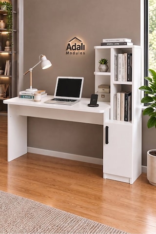 Ders Çalışma Masası Kavisli Kitaplıklı 120 Cm Çalışma Masası Öğrenci Masası Ofis Çalışma Masası Beyaz