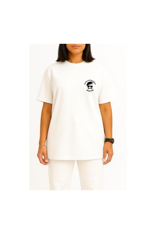 Bahriyeli Collection Oversize Sadece Ölüler Görür Babayiğit Cep Baskılı Unisex T-shirt Beyaz