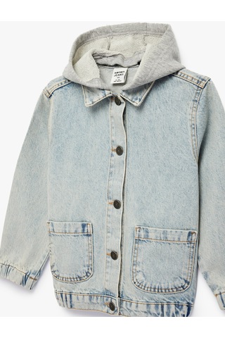 Koton Uzun Kollu Cepli Pamuklu Oversize Kapşonlu Denim Ceket Açık İndigo 6skb20001td Açık İndigo