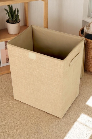 İronika Jüt Kapaklı Kutu Dolap İçi Organizer Oyuncak Eşya Çamaşır Saklama Kutusu Düzenleyici 35x42x23 Açık Kahverengi