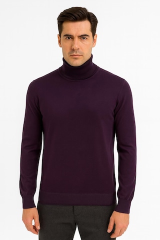 Huffa Erkek Slim Fit Boğazlı Erkek Triko-7430 Mor