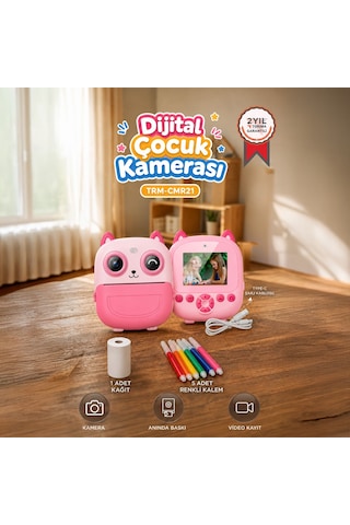 Torima Cmr-21 Pembe Dijital Video Kayıt Fotoğraf Çocuk Kamerası Termal Resim Kağıt Baskılı Yazıcı