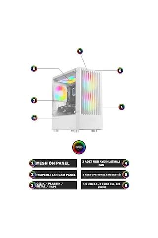 Ramtech Chimera X40 i5-9400F 16 GB 1 TB HDD+256 GB SSD RX580 Dos Masaüstü Oyuncu Bilgisayarı