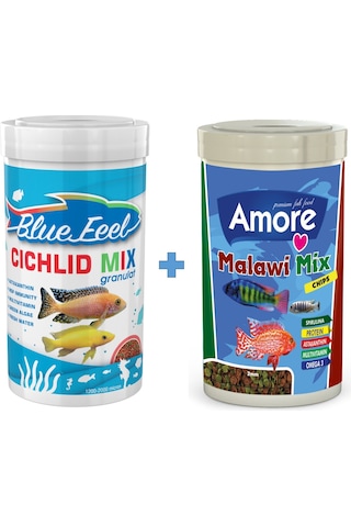 Cichlid Mix 1000ml + Amore Malawi Mix 1000ml Kutu Balık Yemi