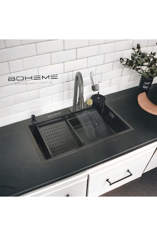 Boheme Teknolojik Eviye Seti Şelale, Çelik Batarya Mutfak Evyesi 3 Fonksiyonlu Bataryası Dahil Diğer