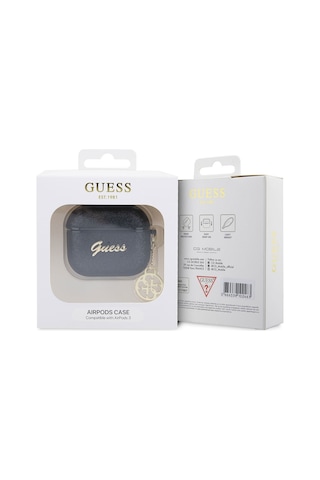 Apple Uyumlu AirPods 3. Nesil Kılıf Guess Glitter 4g Charm Exclusive Tasarım Siyah