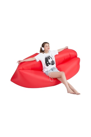 Açık Taşınabilir Tembel Su Şişme Kanepe Plaj Çim Hava Yatağı, 200 X 70cm Kırmızı