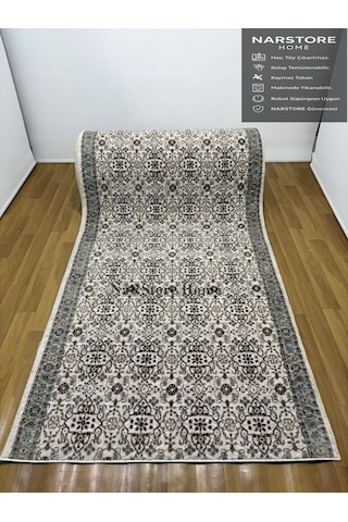 Merinos Çiçekli Otantik Krem Kahve Yeşil Kalın Kaymaz Taban Kesm Krem-yeşil