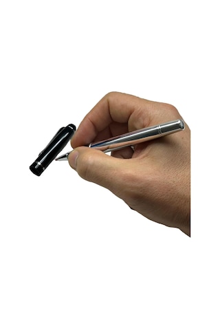 Siyah Gümüş Deri Kılıflı Tükenmez Roller İmze Kalemi 1209gm