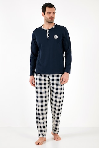 Buratti Kareli Pamuklu Regular Fit Uzun Kollu Erkek Pijama Takımı 60961003 Lacivert