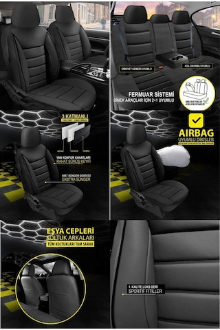 Peugeot 2008 Uyumlu Koltuk Kılıfı Jet Deri Siyah 1 Takım