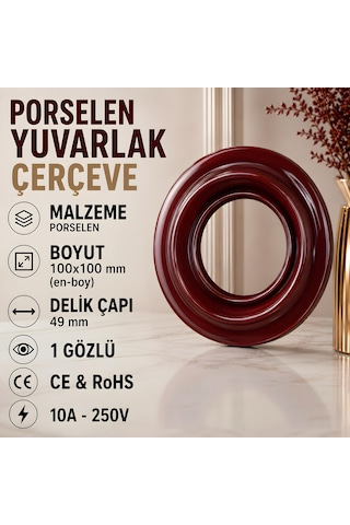 Porselen Yuvarlak Çerçeve 100 100 Mm 1 Gözlü, Sıva Altı-kahverengi