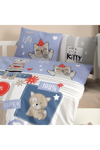 Clasy Ranforce Bebek Nevresim Takımı Kitty V1 Mavi