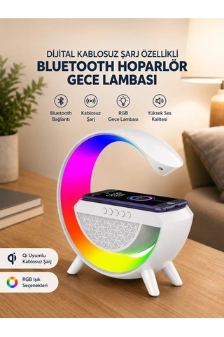 Hepsi Google Dijital Kablosuz Şarj Özellikli Bluetooth Hoparlör Gece Lambası Najmaddin