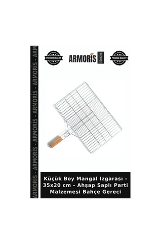 Küçük Boy Mangal Izgarası - 35x20 Cm - Ahşap Saplı Parti Malzemesi Bahçe Gereci