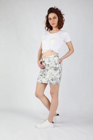 Kadın Baskılı Gabardin Etek Gri