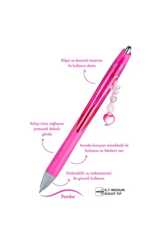 Xberry Jel Kalem Charmlı - 07mm Yuvarlak Uç Pembe