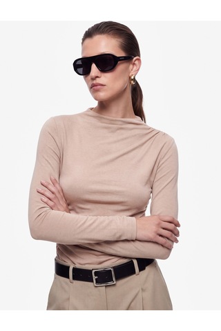Koton Drapeli Slim Fit Dik Yaka Uzun Kollu Bluz Bej 7wak80053uk Ekru