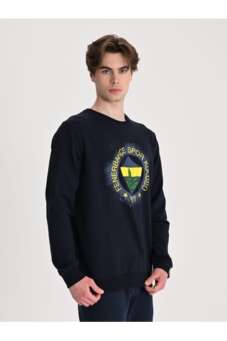 Fenerbahçe Sarı Lacivert Tribün Tramlı Logo Erkek Sweatshirt Fb Laci Yeni
