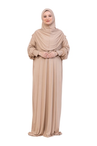 Modish Group Tek Parça Namaz Elbisesi Seti, Viskon Yumuşak Tesettür Abaya, Rahat Hazır Şal Başörtüsü Takım Koyu Vizon