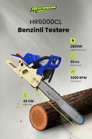 Reschmann R-HR6000CL 60CC 46CM Profesyonel Benzinli Zincirli Testere