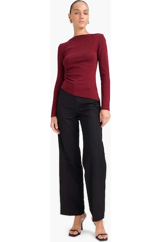 Defacto Slim Fit Dar Kesim Kayık Yaka Ribana Uzun Kollu Tişört G1581ax25aubr115 Bordo