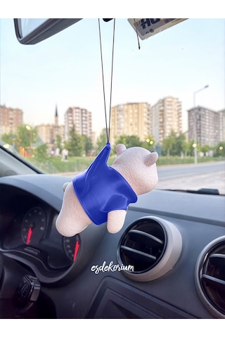 Sevimli Ayıcık Dikiz Aynası Süsü - Araç Aksesuar - Oto Aksesuar Mavi