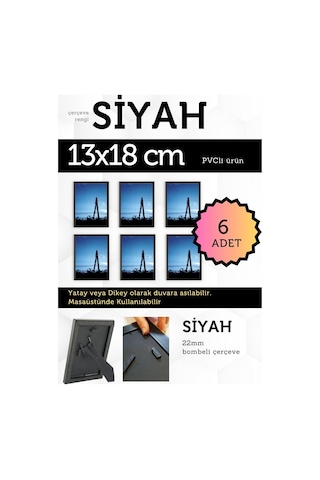 Siyah-6 Adet Pvc Li 13x18 Cm 22mm Bombeli Çerçeve Fotoğraf Resim Çerçevesi Ayaklı Veya Duvara Asma Yatay-dikey 92725318