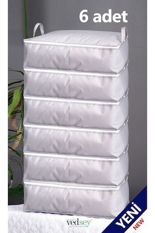 6'lı Set 64x45x23 Cm Çekyat&baza Altı Düzenleyici Yastık&yorgan&kıyafet Organizer Hurç Gri