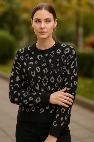 Ayda Boncuk Dataylı Angora Bluz Siyah - 783832599 Siyah