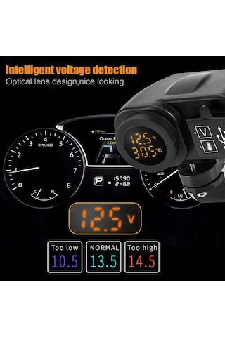 Maoyaya Motosiklet Usb Şarj Termometre, 2x Led, Dijital Görüntü