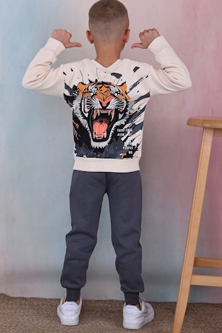 Lolliboomkids Erkek Çocuk Yeni Sezon Tiger Streight Baskılı 3 İplik Şardonlu Sırt Baskılı Takım Gri