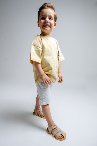 Mnpc Unisex Çocuk Açık Sarı Hakiki Deri Mantar Tabanlı Günlük Çocuk Sandalet 25y3s10048794 Açık Sarı
