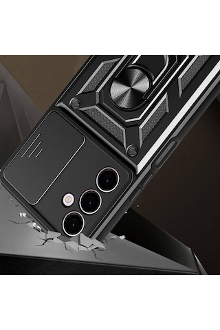 Samsung Galaxy Uyumlu A24 Kılıf Manyetik Standlı Kamera Korumalı Yüzüklü Zırh Tank Kılıf Koruyucu Kapak