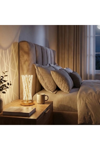 Silindirik Kristal Çizgi Model Led Masa Lambası Gold Tabanlı, Dokunmatik, 3 Renk Işık Modlu, Şarjlı Modern Dekoratif Gece Lambası 5047 10 Parça Siyah
