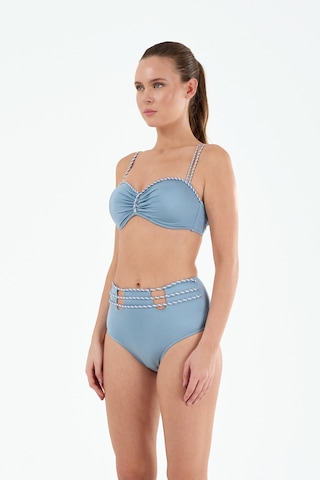 Louren Kadın Siyah/mavi Biye Detaylı Kaplı Telli Yüksek Bel Straplez Bikini Takımı Mavi