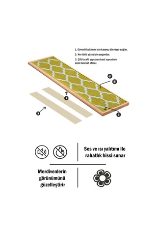 Dikdörtgen Dokuma Merdiven Halısı Kendinden Yapışkanlı Sarı Beyaz